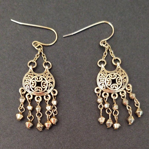 Gold scroll earrings with dangles - Picture 9 of 9